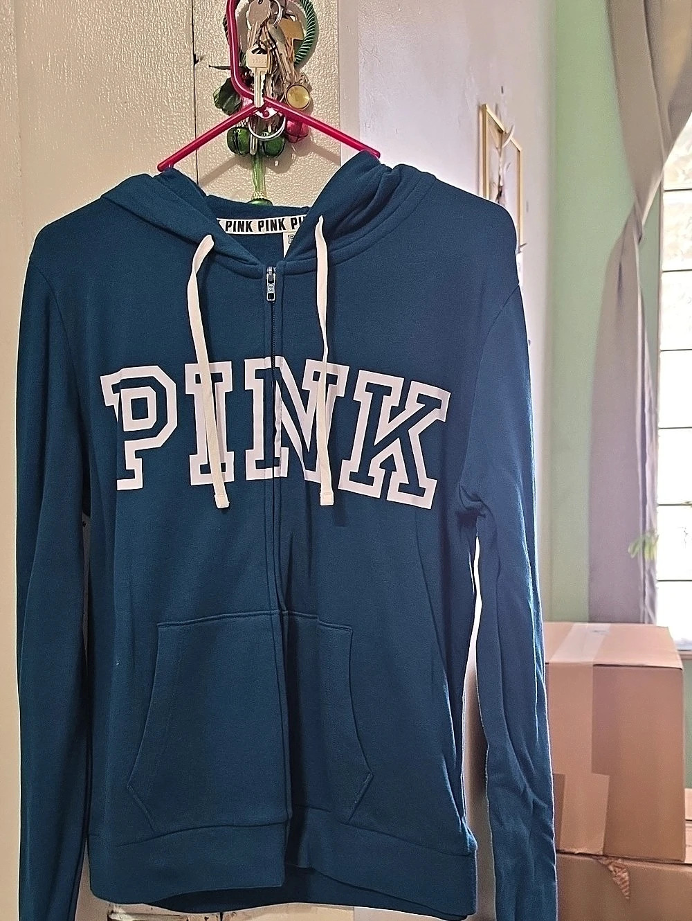 PINK Zip-Up Hoodie in Blue
